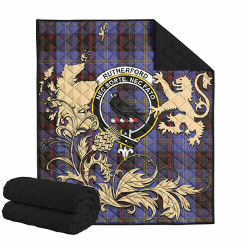 Rutherford Tartan Crest Premium Quilt with Scottish Iconic Symbols 