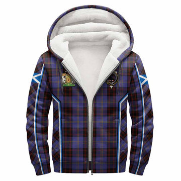 Rutherford Tartan Crest Sherpa Hoodie Scotland Coat of Arm Flag Style