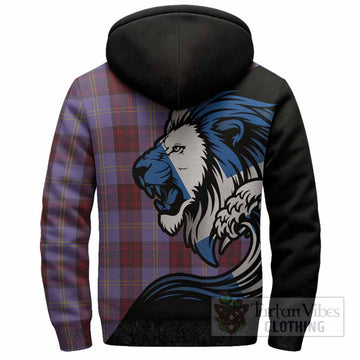Rutherford Tartan Crest Sherpa Hoodie Scottish Golden Lions Wave Flow