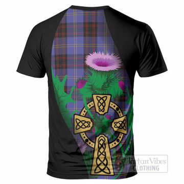 Rutherford Tartan Crest T-Shirt Celtic Cross Thistle Flowers