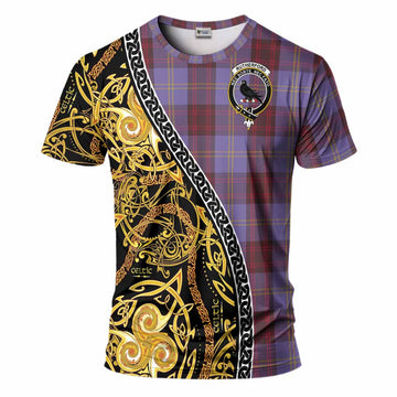 Rutherford Tartan Crest T-Shirt Celtic Knot and Triple Trickle Spiral Symbols