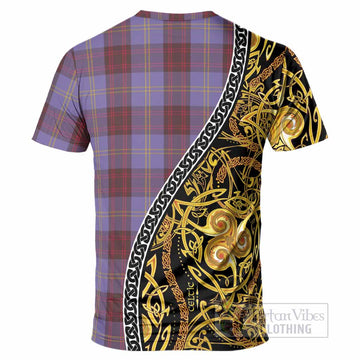 Rutherford Tartan Crest T-Shirt Celtic Knot and Triple Trickle Spiral Symbols
