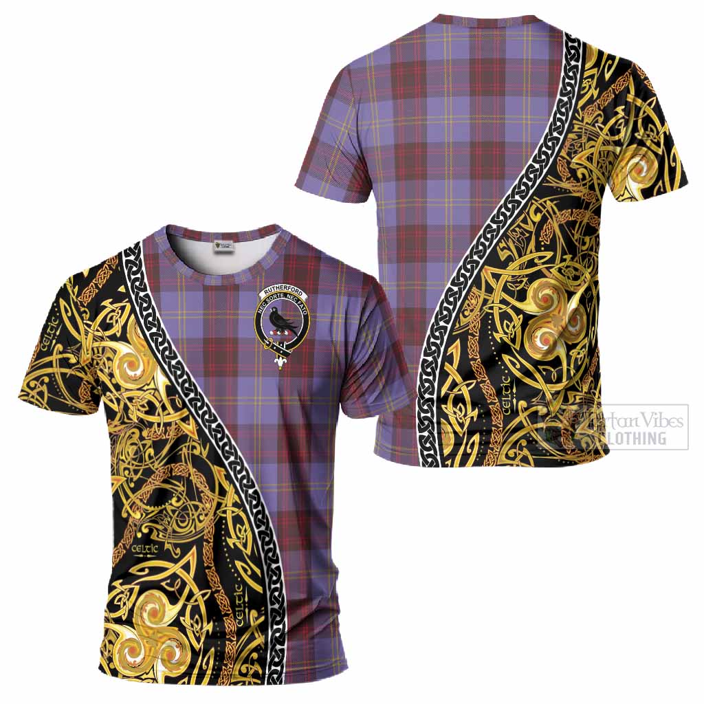 Rutherford Tartan Crest T-Shirt Celtic Knot and Triple Trickle Spiral Symbols