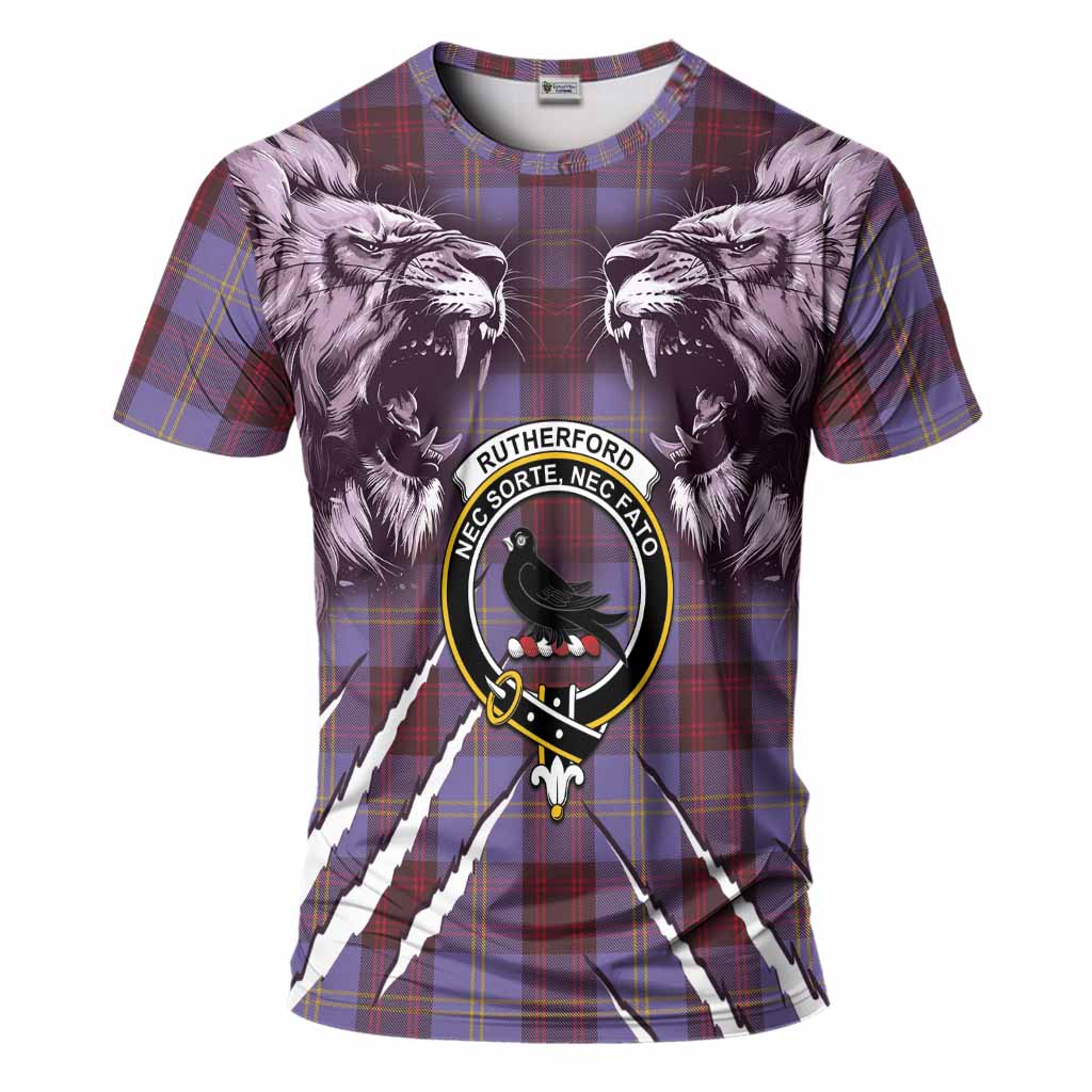 Rutherford Tartan Crest T-Shirt Ferocious Lion Style