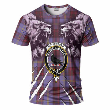 Rutherford Tartan Crest T-Shirt Ferocious Lion Style