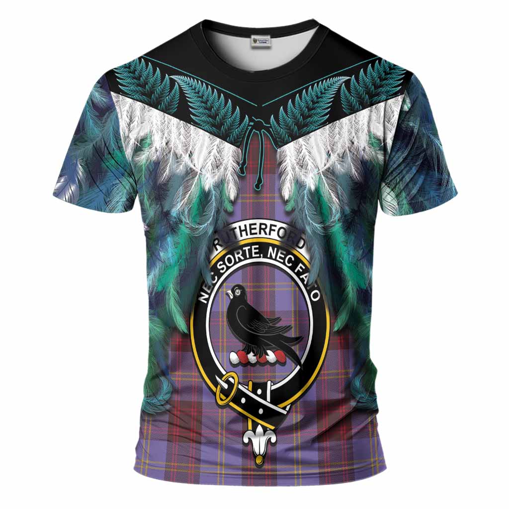 Rutherford Tartan Crest T-Shirt New Zealand Maori Korowai Cloak