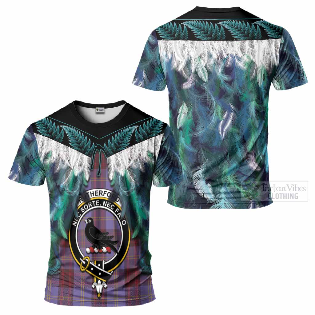 Rutherford Tartan Crest T-Shirt New Zealand Maori Korowai Cloak