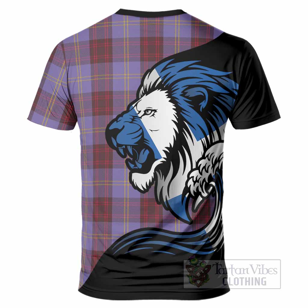 Rutherford Tartan Crest T-Shirt Scottish Golden Lions Wave Flow