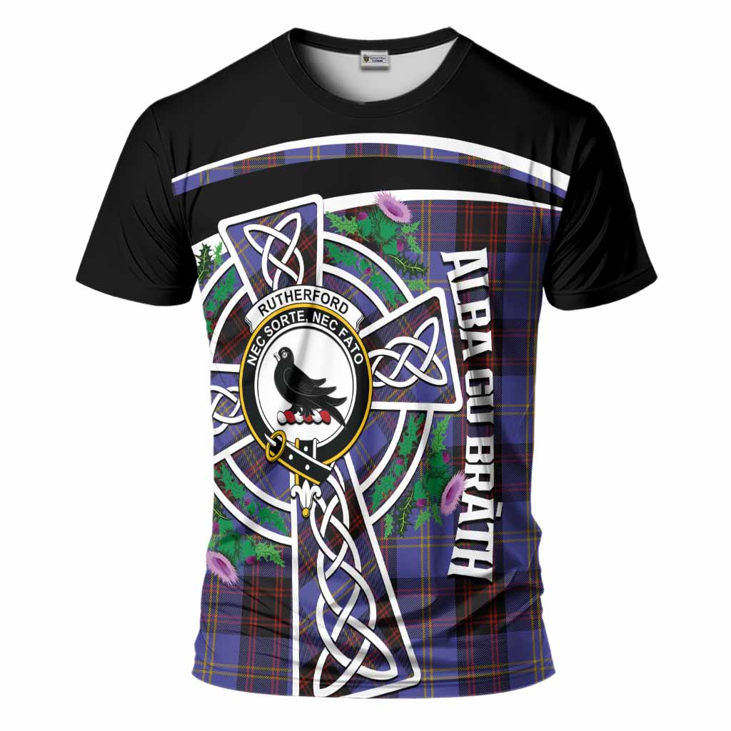 Rutherford Tartan Crest T-Shirt Scottish Thistle Celtic Cross Alba Gu Brath