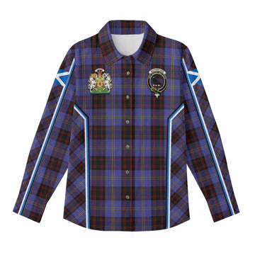 Rutherford Tartan Crest Women Casual Shirt Scotland Coat of Arm Flag Style