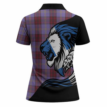 Rutherford Tartan Crest Women Polo Shirt Scottish Golden Lions Wave Flow