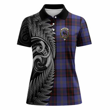 Rutherford Tartan Crest Women Polo Shirt With New Zealand Silver Fern Maori Koru