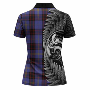 Rutherford Tartan Crest Women Polo Shirt With New Zealand Silver Fern Maori Koru