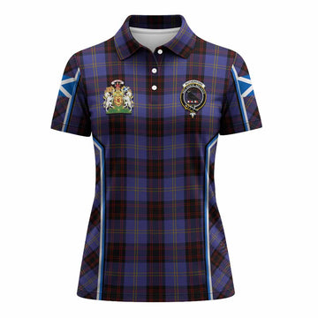 Rutherford Tartan Crest Women's Polo Shirt Scotland Coat of Arm Flag Style