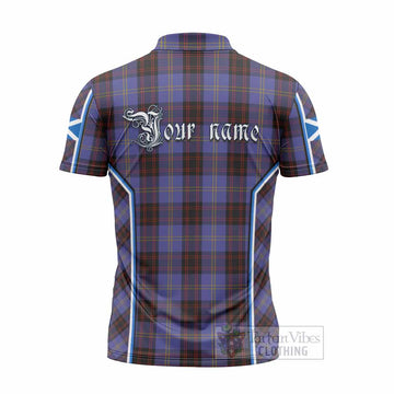Rutherford Tartan Crest Zipper Polo Shirt Scotland Coat of Arm Flag Style