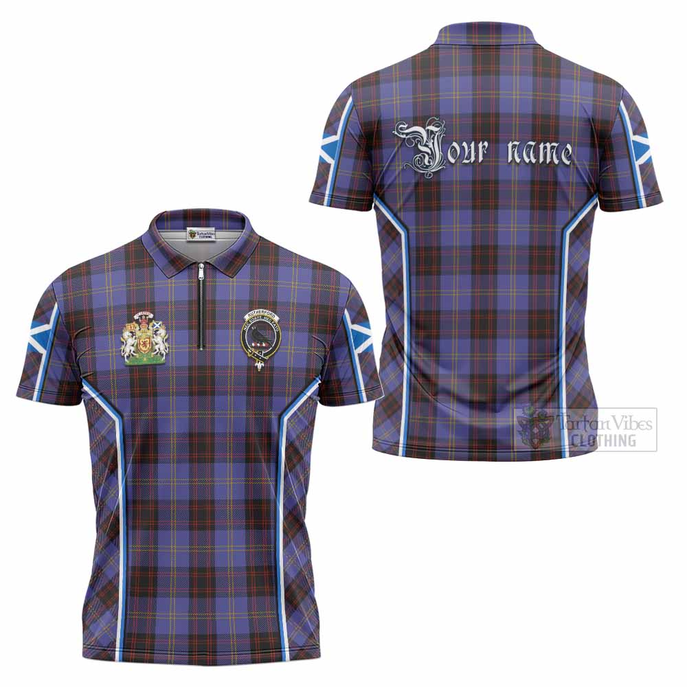 Rutherford Tartan Crest Zipper Polo Shirt Scotland Coat of Arm Flag Style - Tartan Vibes Clothing