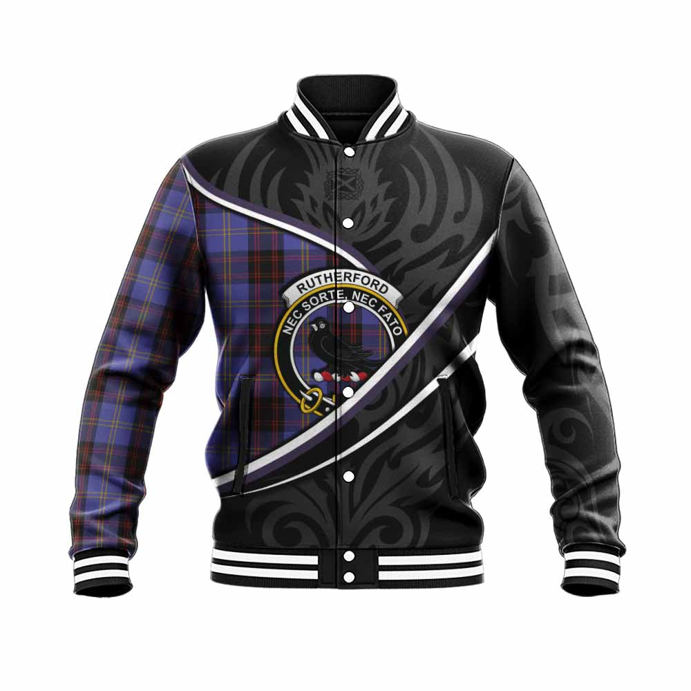 Rutherford Tartan Family Crest Baseball Jacket Celtic Scottish Thistle Floral - Tartan Vibes Clothing