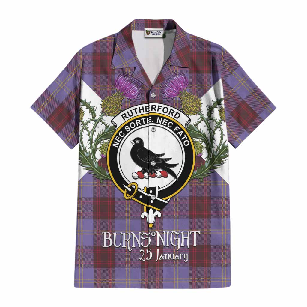 Rutherford Tartan Family Crest Cotton Hawaiian Shirt Scottish Burns Night Thistle Floral