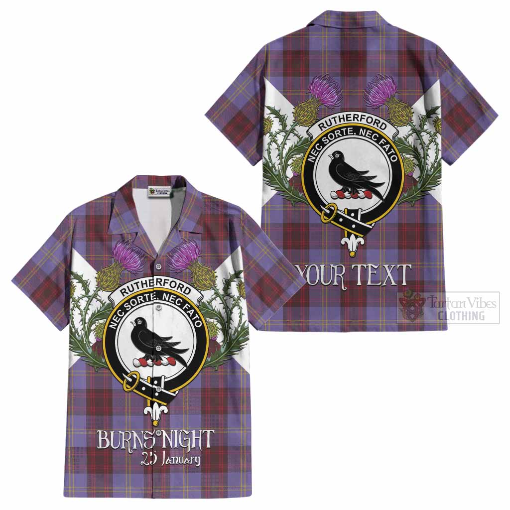 Rutherford Tartan Family Crest Cotton Hawaiian Shirt Scottish Burns Night Thistle Floral