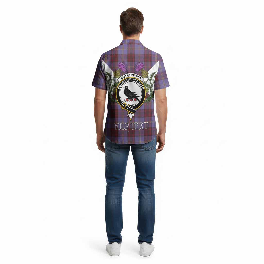 Rutherford Tartan Family Crest Cotton Hawaiian Shirt Scottish Burns Night Thistle Floral
