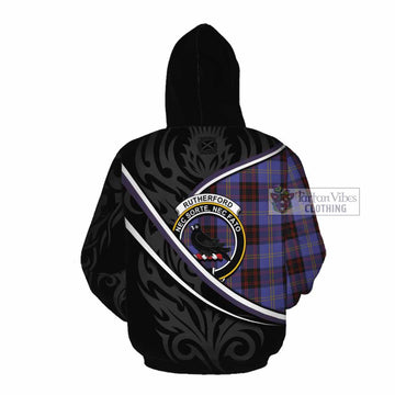 Rutherford Tartan Family Crest Cotton Hoodie Celtic Scottish Thistle Floral