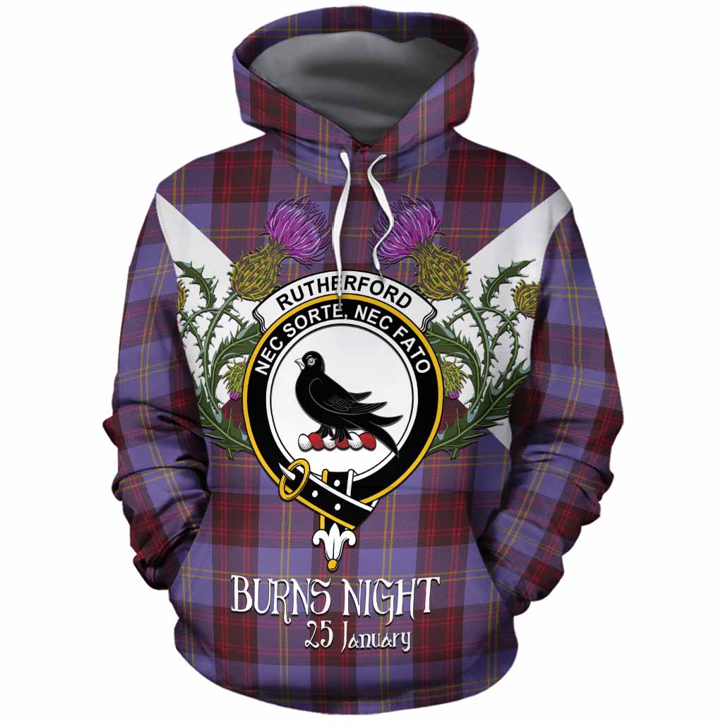 Rutherford Tartan Family Crest Cotton Hoodie Scottish Burns Night Thistle Floral