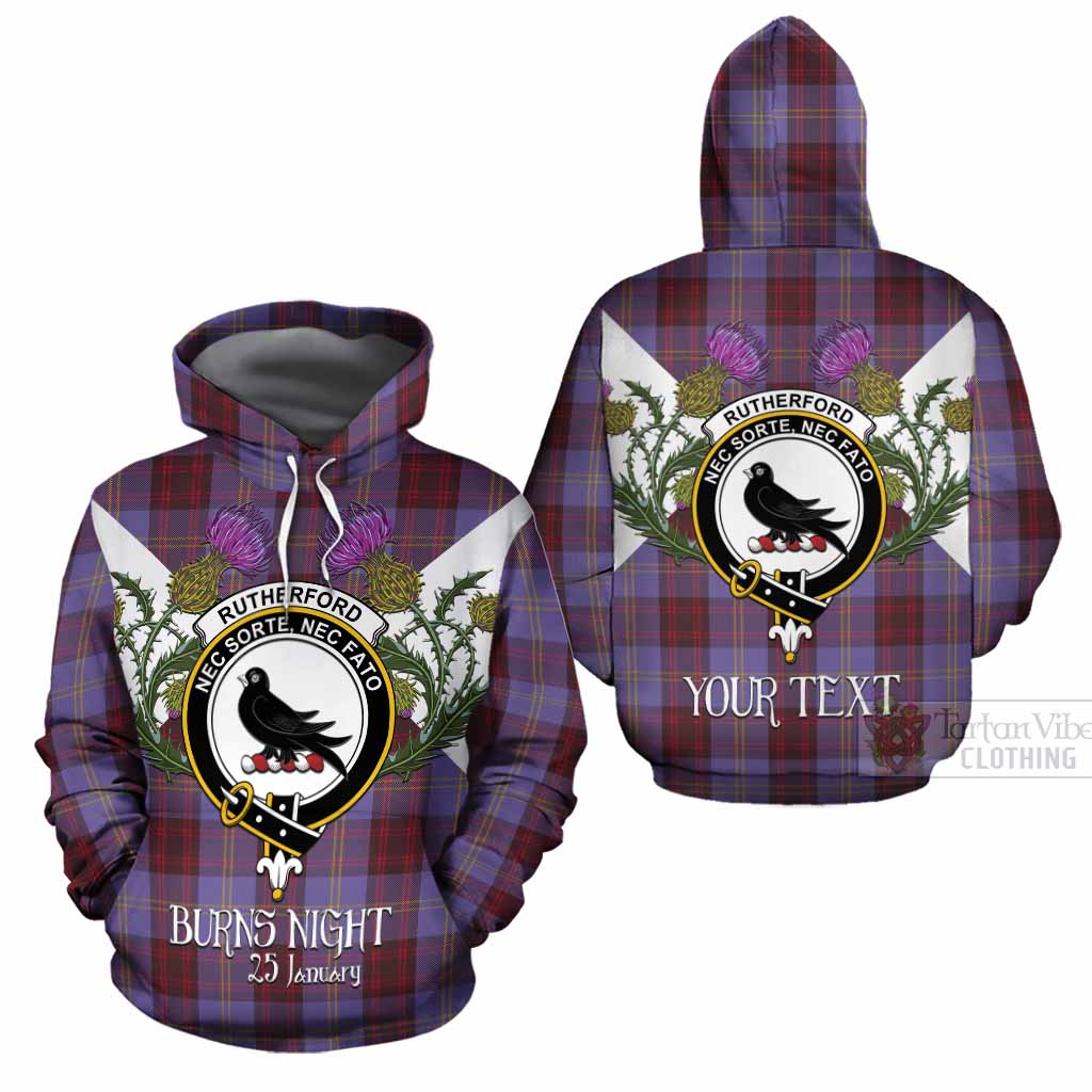 Rutherford Tartan Family Crest Cotton Hoodie Scottish Burns Night Thistle Floral