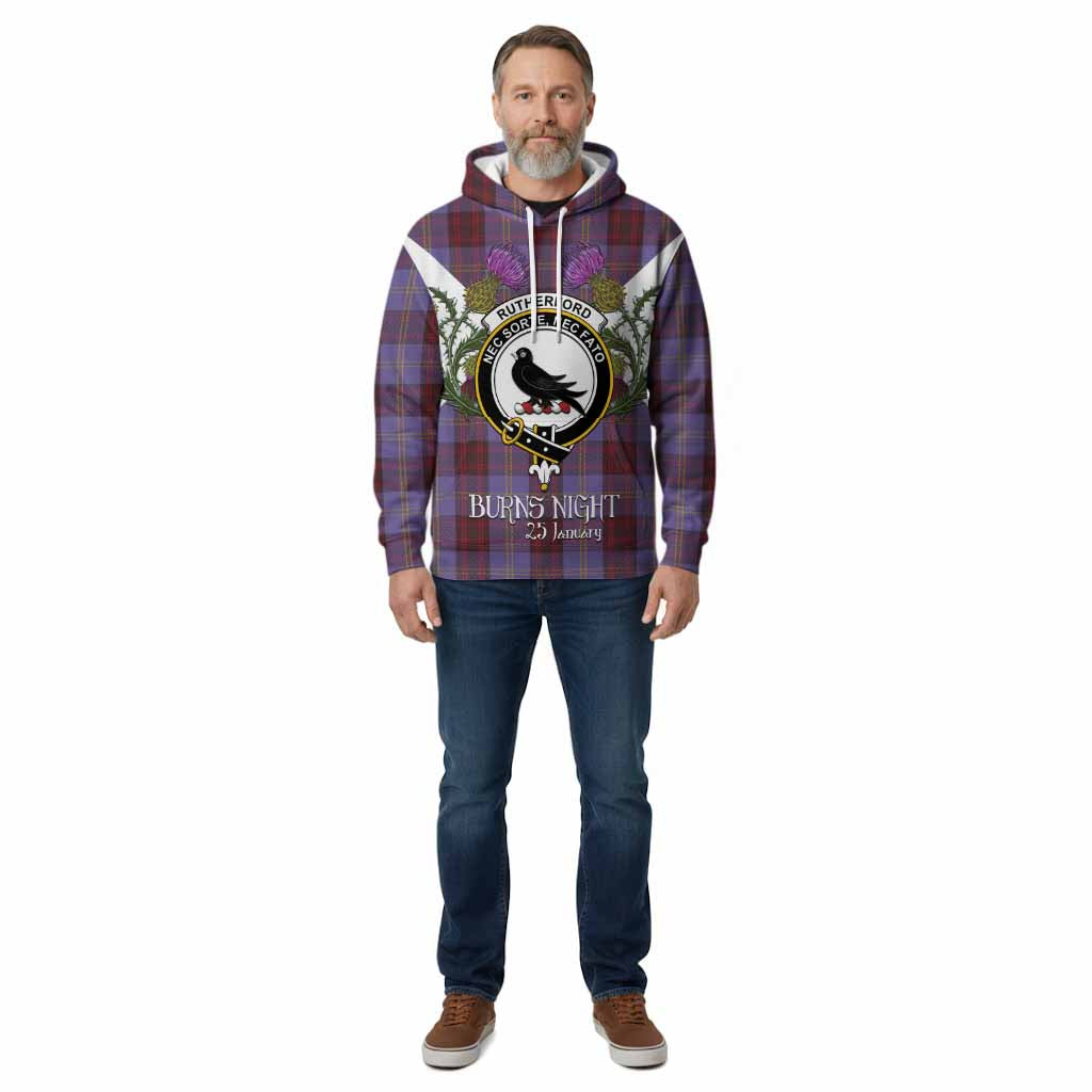 Rutherford Tartan Family Crest Cotton Hoodie Scottish Burns Night Thistle Floral