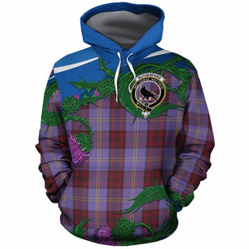 Rutherford Tartan Family Crest Cotton Hoodie Thistle in Minimalism