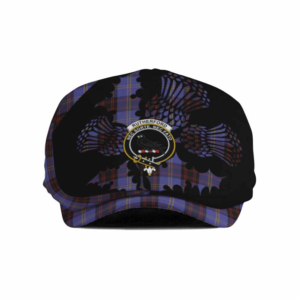 Rutherford Tartan Family Crest Flat Cap, Jeff Cap Scotland Thistle Floral