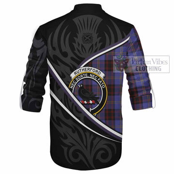 Rutherford Tartan Family Crest Ghillie Kilt Shirt Celtic Scottish Thistle Floral