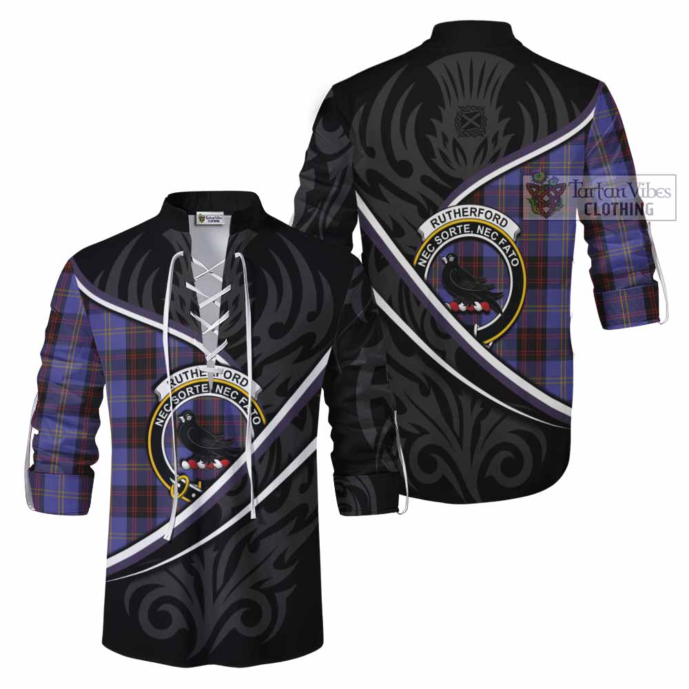 Rutherford Tartan Family Crest Ghillie Kilt Shirt Celtic Scottish Thistle Floral - Tartan Vibes Clothing