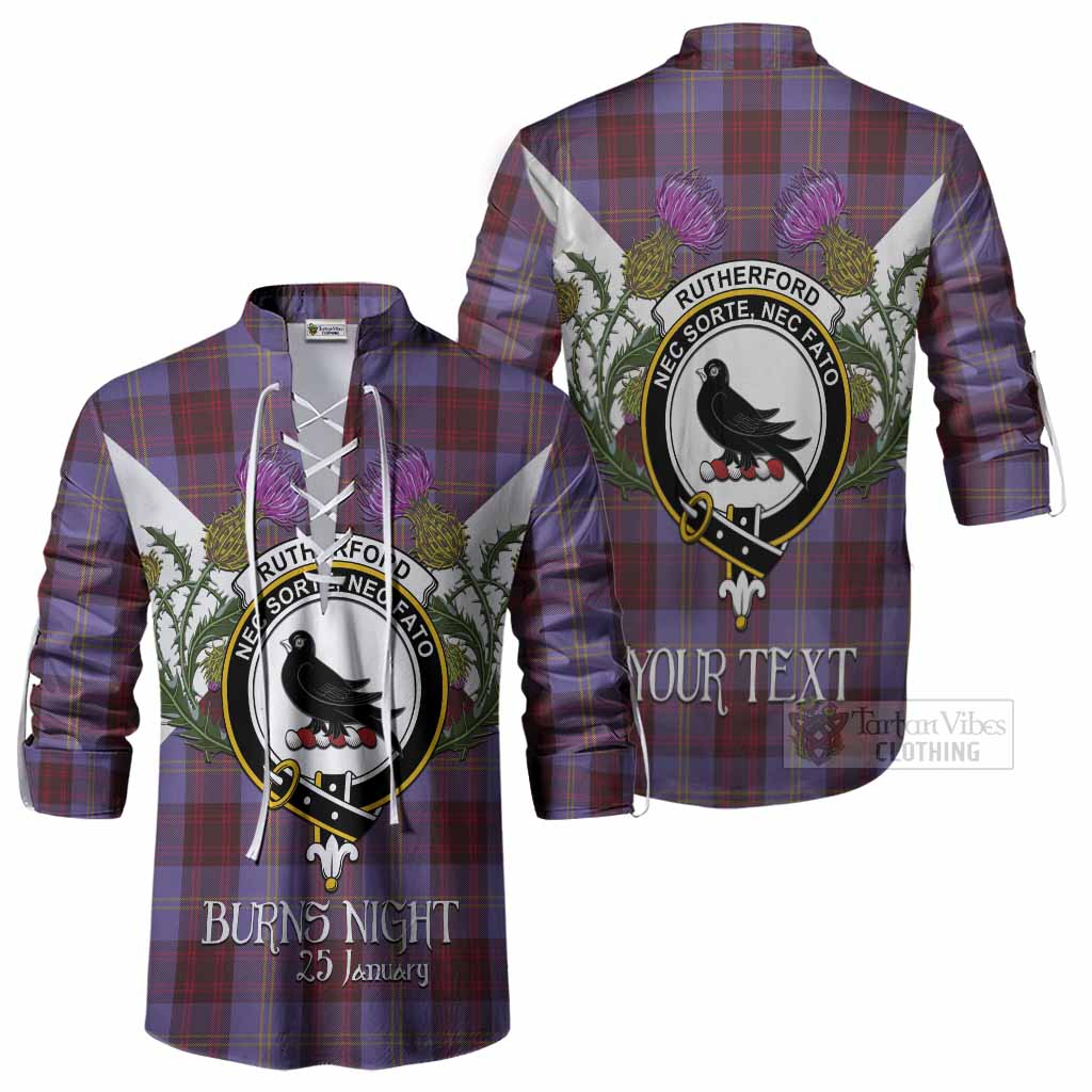 Rutherford Tartan Family Crest Ghillie Shirt Scottish Burns Night Thistle Floral