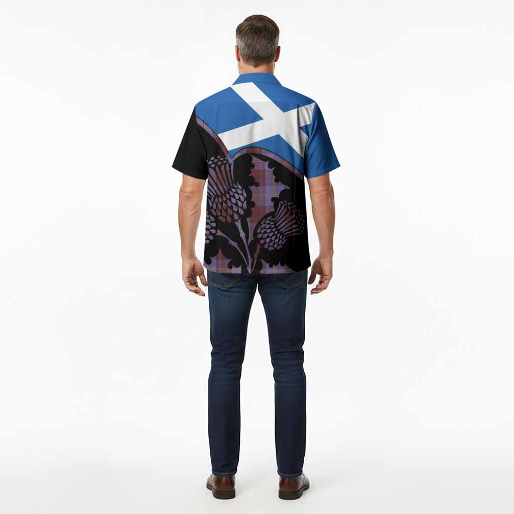 Rutherford Tartan Family Crest Hawaiian Shirt Scotland Thistle Floral Flag Style