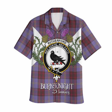 Rutherford Tartan Family Crest Hawaiian Shirt Scottish Burns Night Thistle Floral
