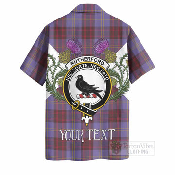 Rutherford Tartan Family Crest Hawaiian Shirt Scottish Burns Night Thistle Floral