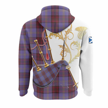 Rutherford Tartan Family Crest Hoodie Bagpipes with Scottish Thistle