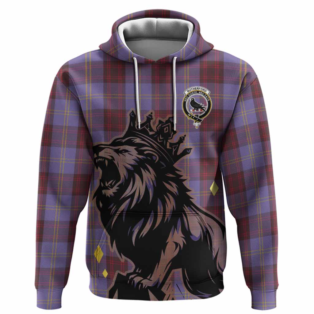 Rutherford Tartan Family Crest Hoodie Crowned Lion Roaring