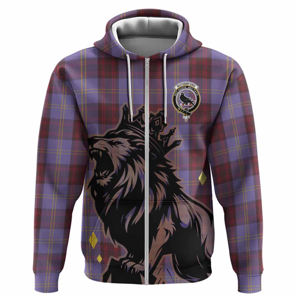 Rutherford Tartan Family Crest Hoodie Crowned Lion Roaring