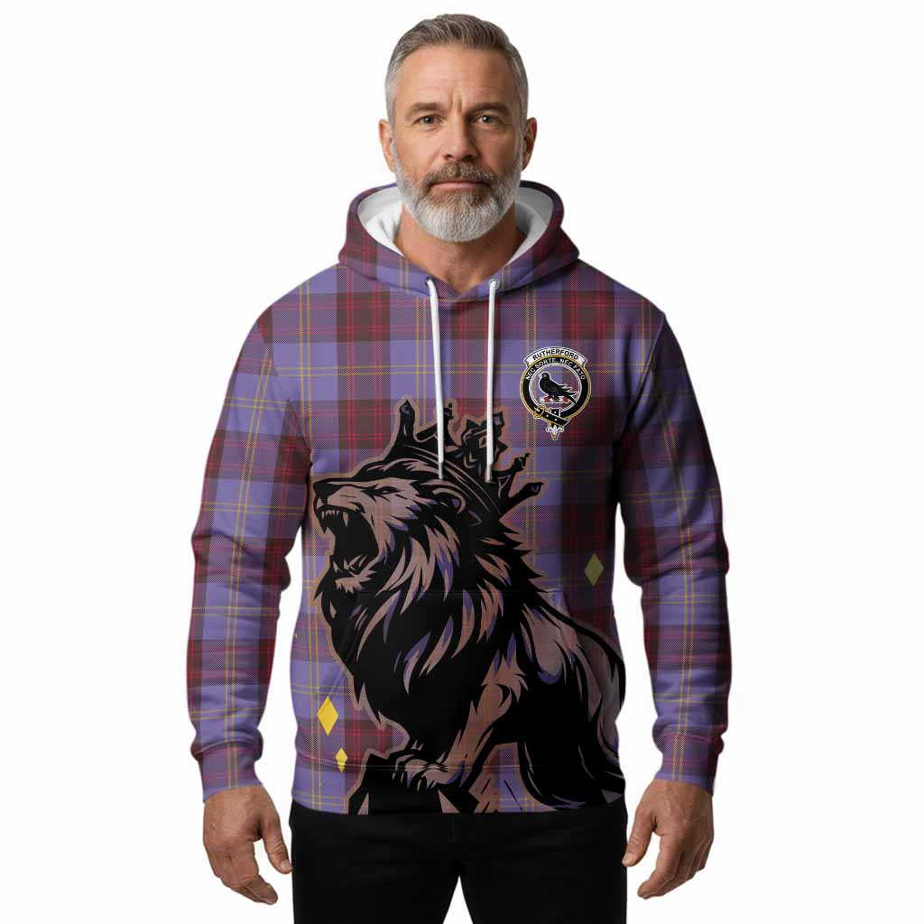 Rutherford Tartan Family Crest Hoodie Crowned Lion Roaring