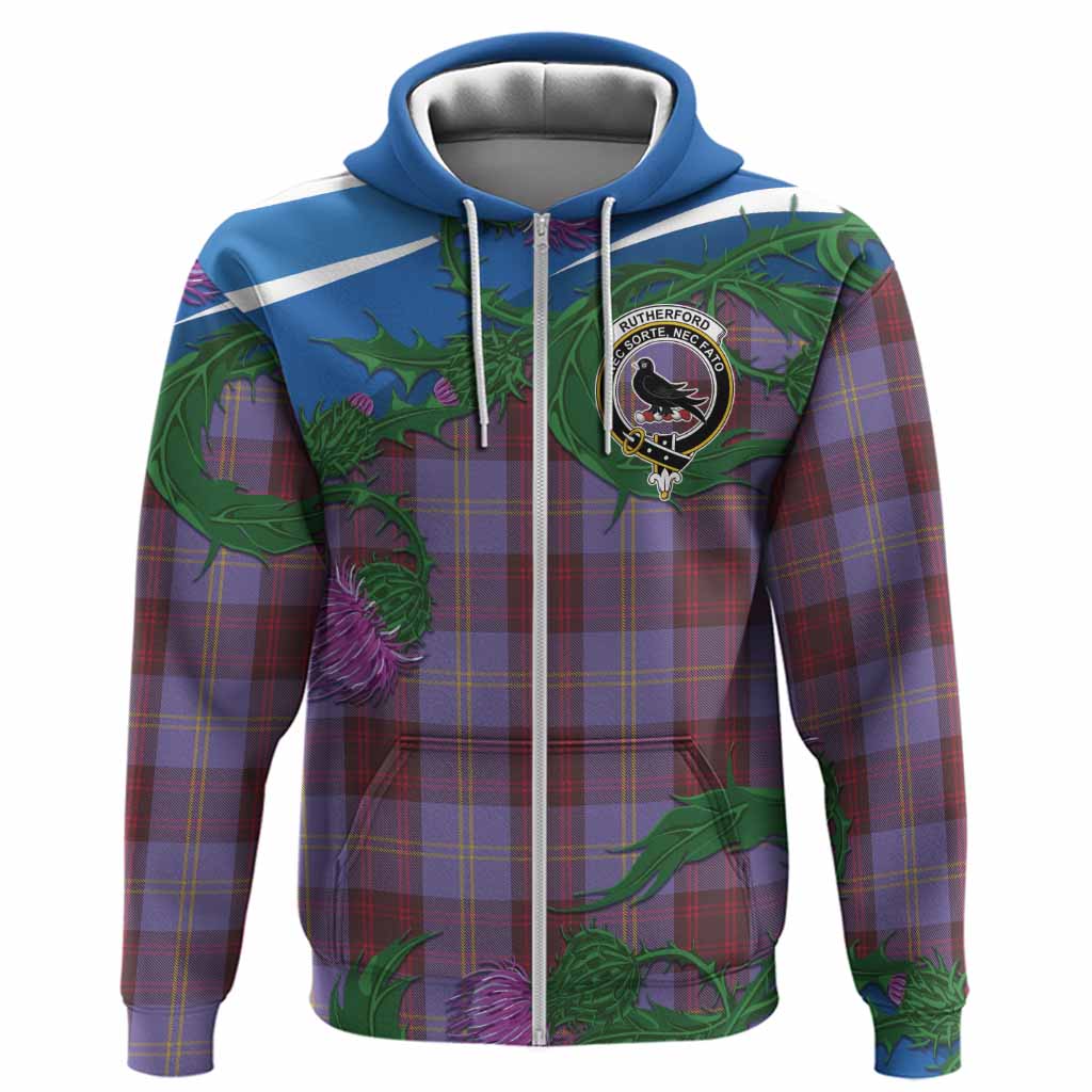 Rutherford Tartan Family Crest Hoodie Thistle in Minimalism