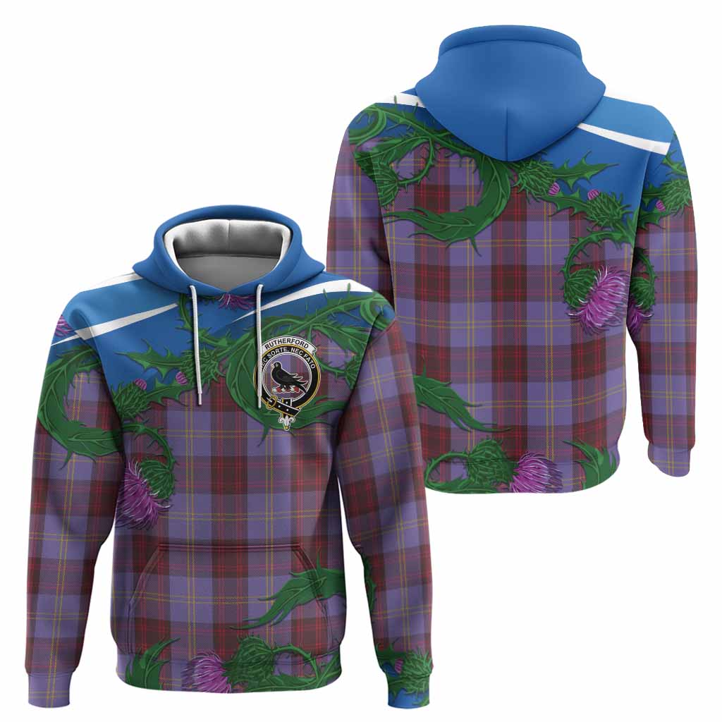 Rutherford Tartan Family Crest Hoodie Thistle in Minimalism