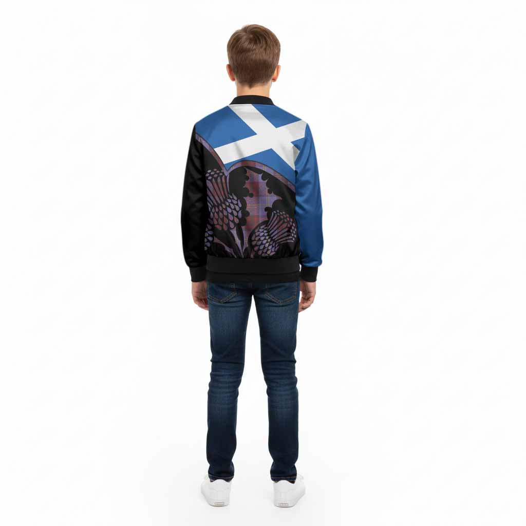 Rutherford Tartan Family Crest Kid Bomber Jacket Scotland Thistle Floral Flag Style