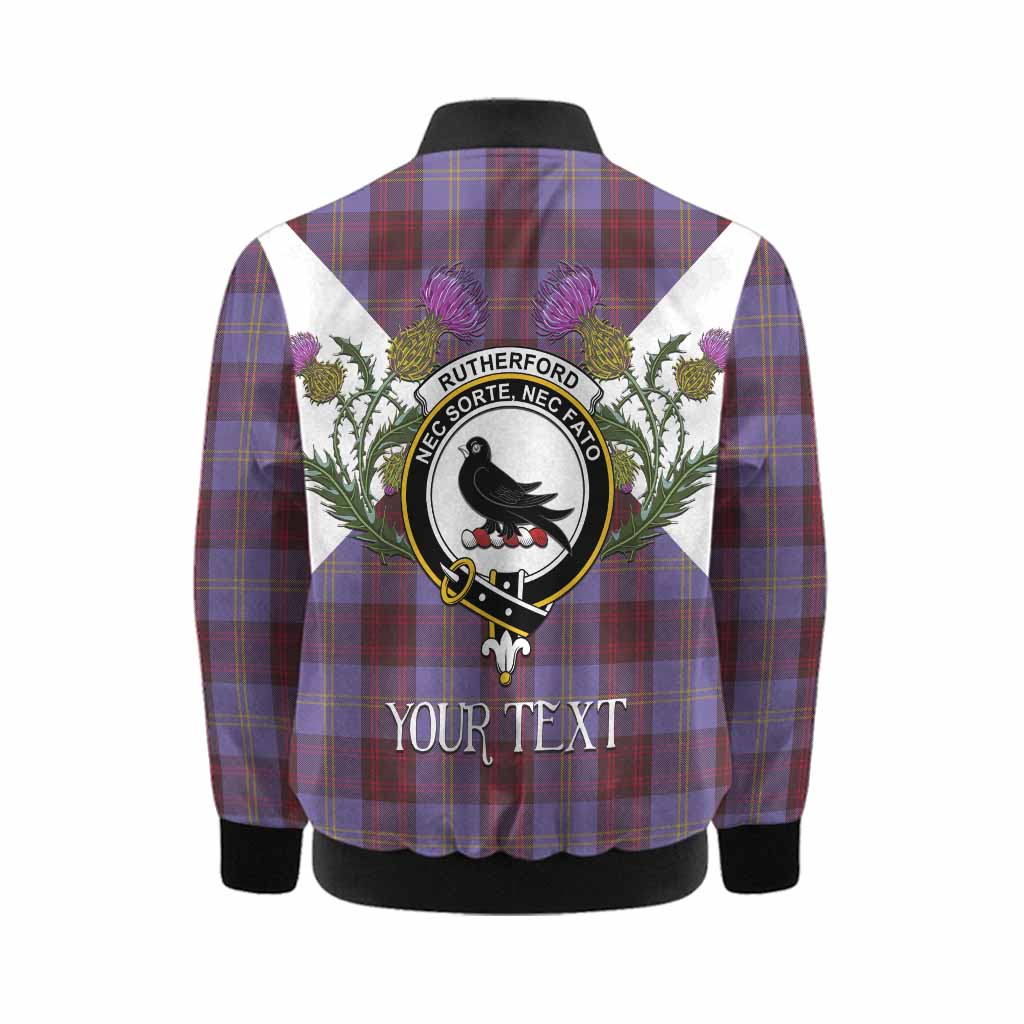 Rutherford Tartan Family Crest Kid Bomber Jacket Scottish Burns Night Thistle Floral