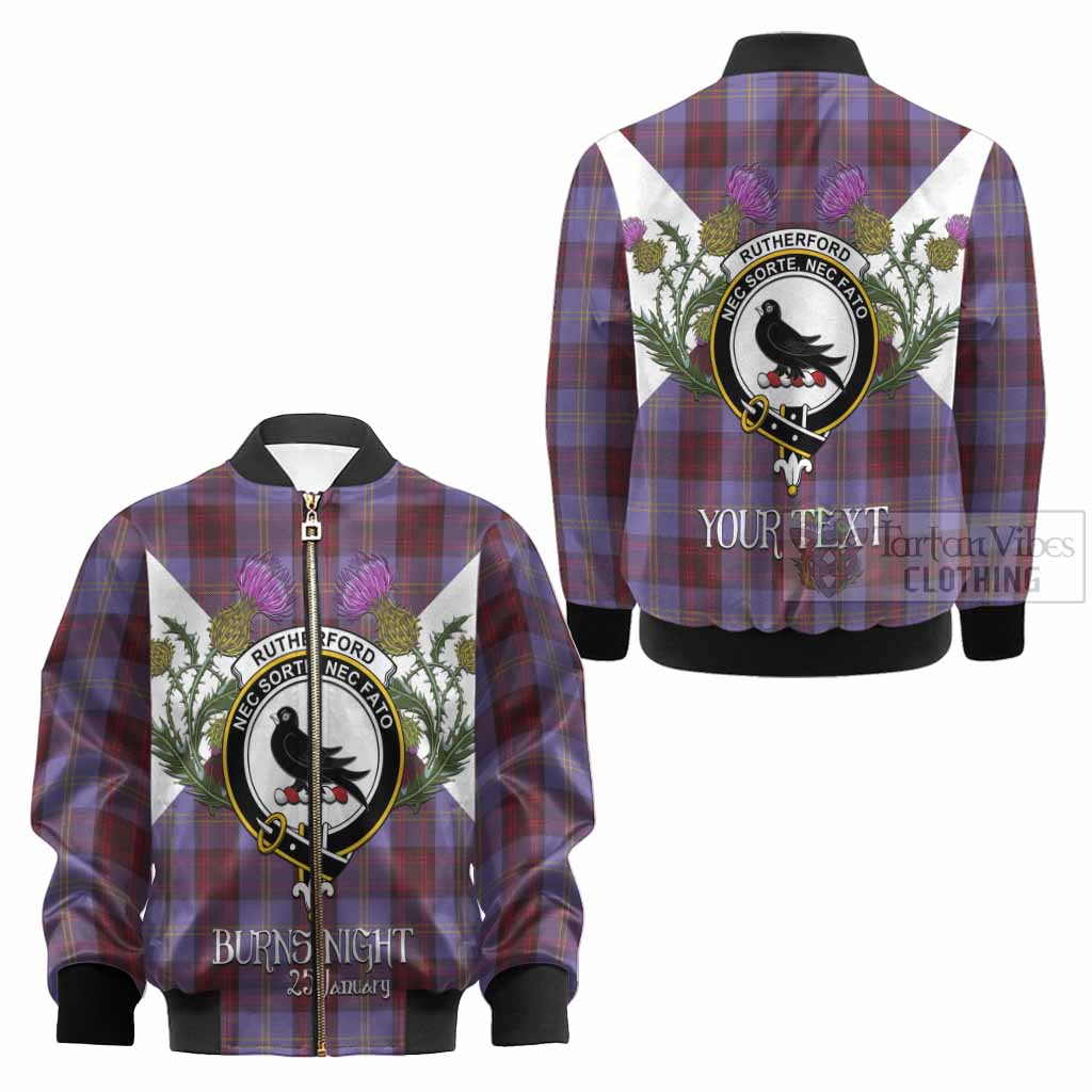 Rutherford Tartan Family Crest Kid Bomber Jacket Scottish Burns Night Thistle Floral