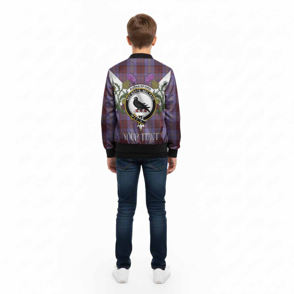 Rutherford Tartan Family Crest Kid Bomber Jacket Scottish Burns Night Thistle Floral
