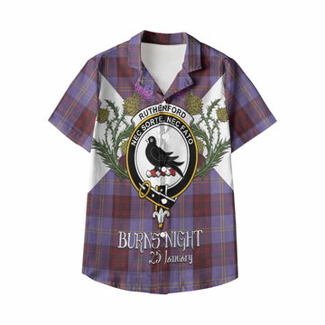 Rutherford Tartan Family Crest Kid Hawaiian Shirt Scottish Burns Night Thistle Floral