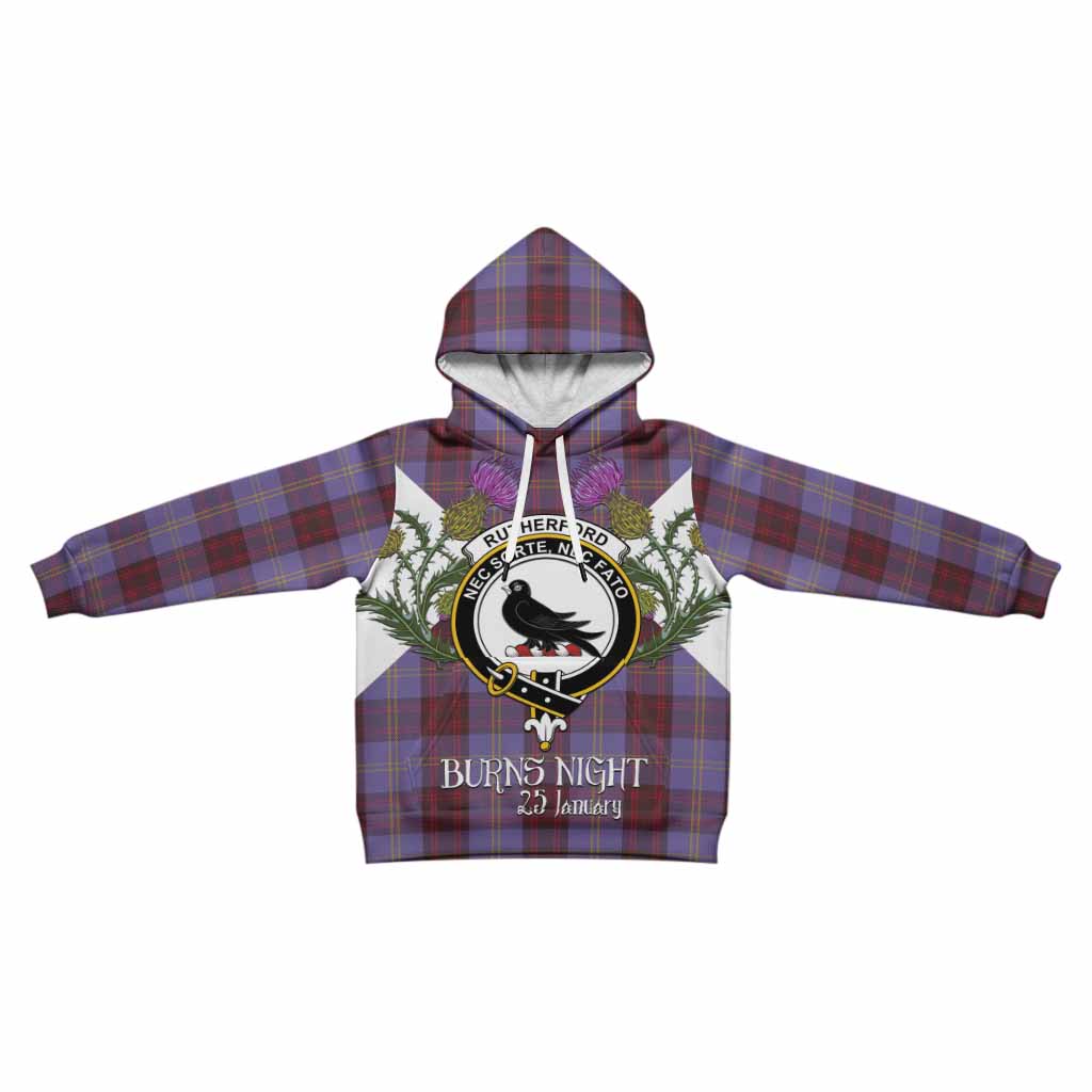 Rutherford Tartan Family Crest Kid Hoodie Scottish Burns Night Thistle Floral