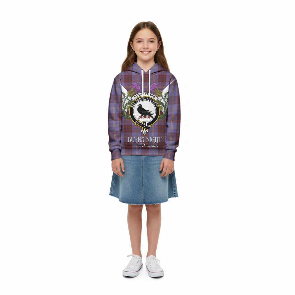 Rutherford Tartan Family Crest Kid Hoodie Scottish Burns Night Thistle Floral
