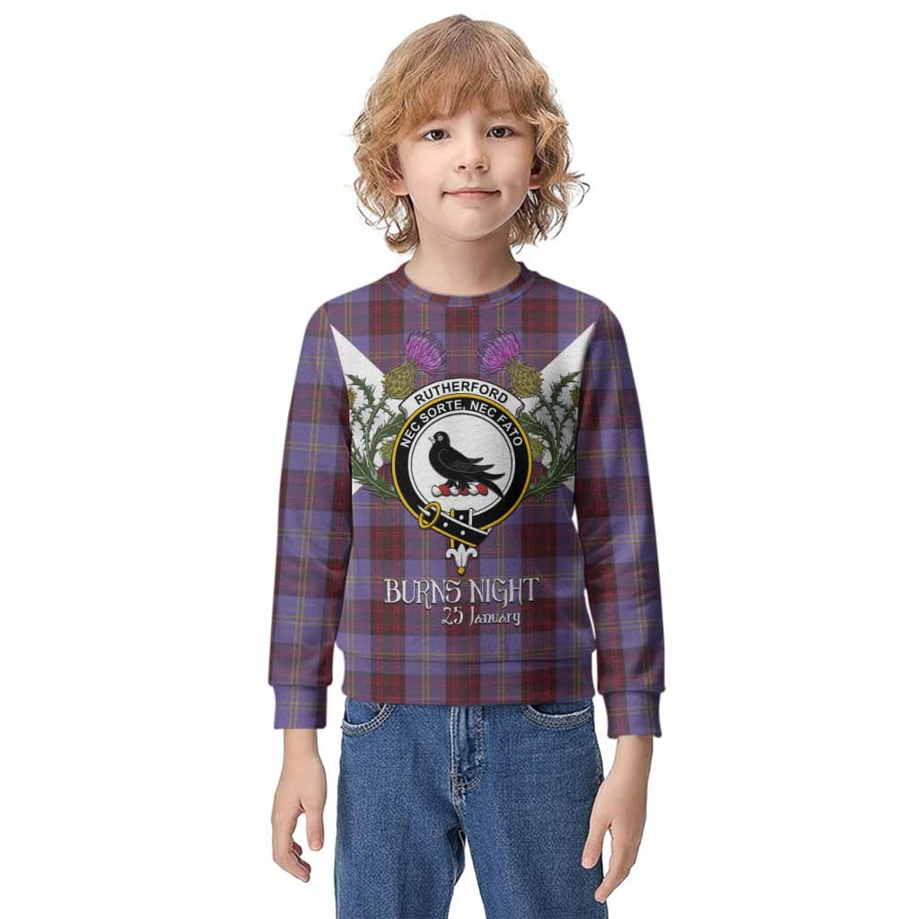Rutherford Tartan Family Crest Kid Knitted Sweatshirt Scottish Burns Night Thistle Floral